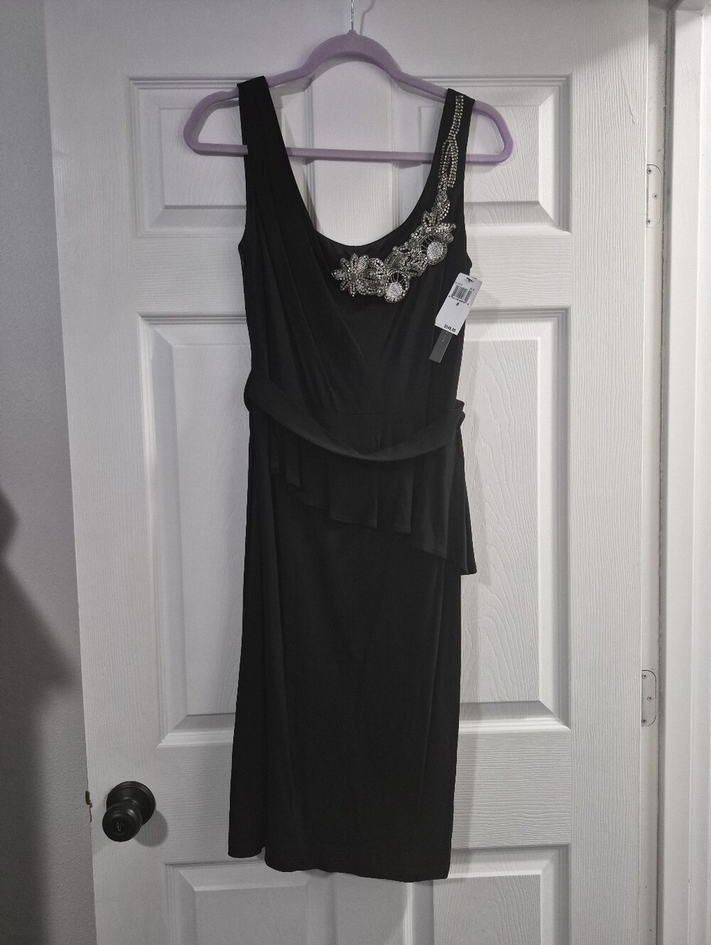 David Meister Black One-Shoulder Embellished Cocktail Dress